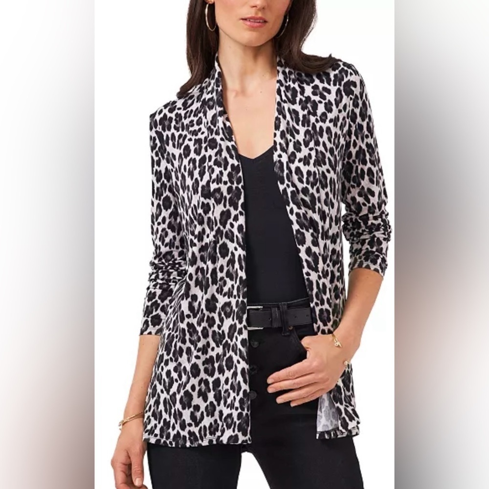 Vince Camuto Open Front Cardigan Size Small Lightweight Business Leopard Print